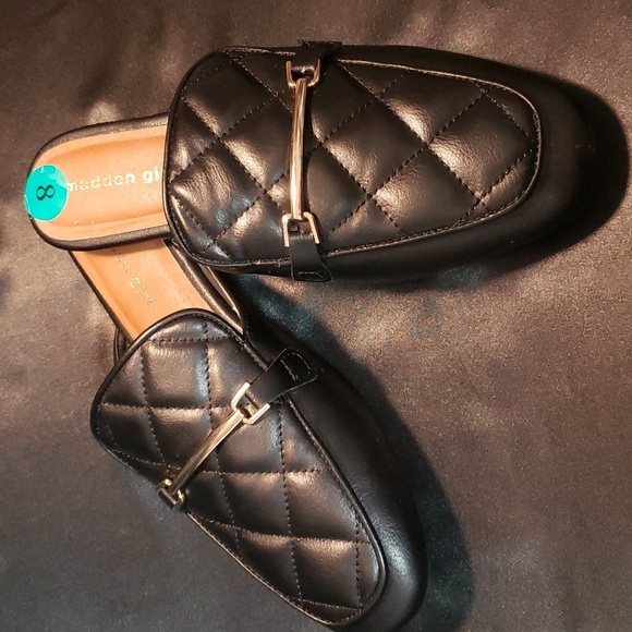 Madden Girl black quilted mules with buckle detail, size 8 - Picture 1 of 6